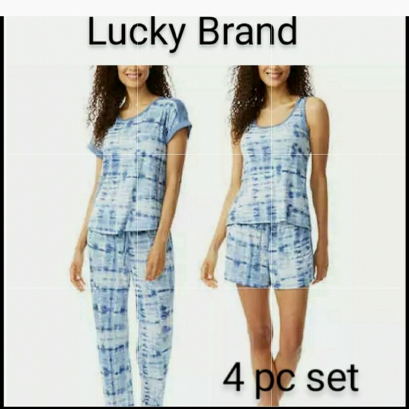 4 Pc Lucky Brand Tee Tank Short & Pant Pajama Set Size: Small - Picture 12 of 12